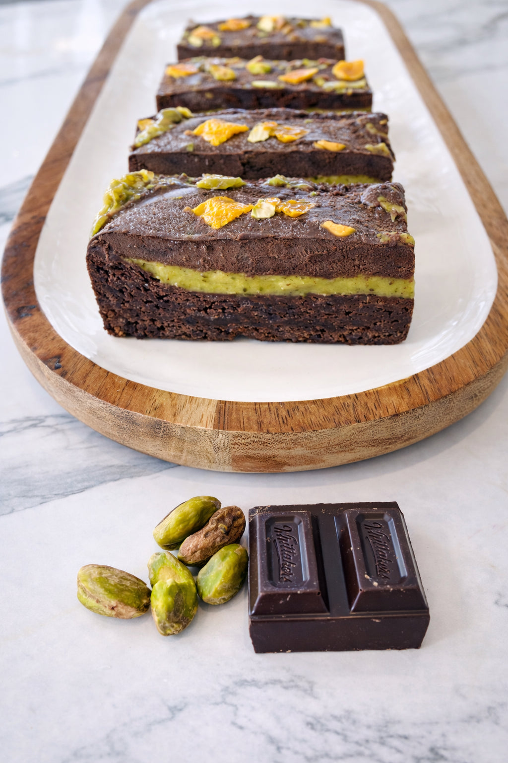 Chocolate brownies with pistachio filling vegan and gluten free made in New Zealand